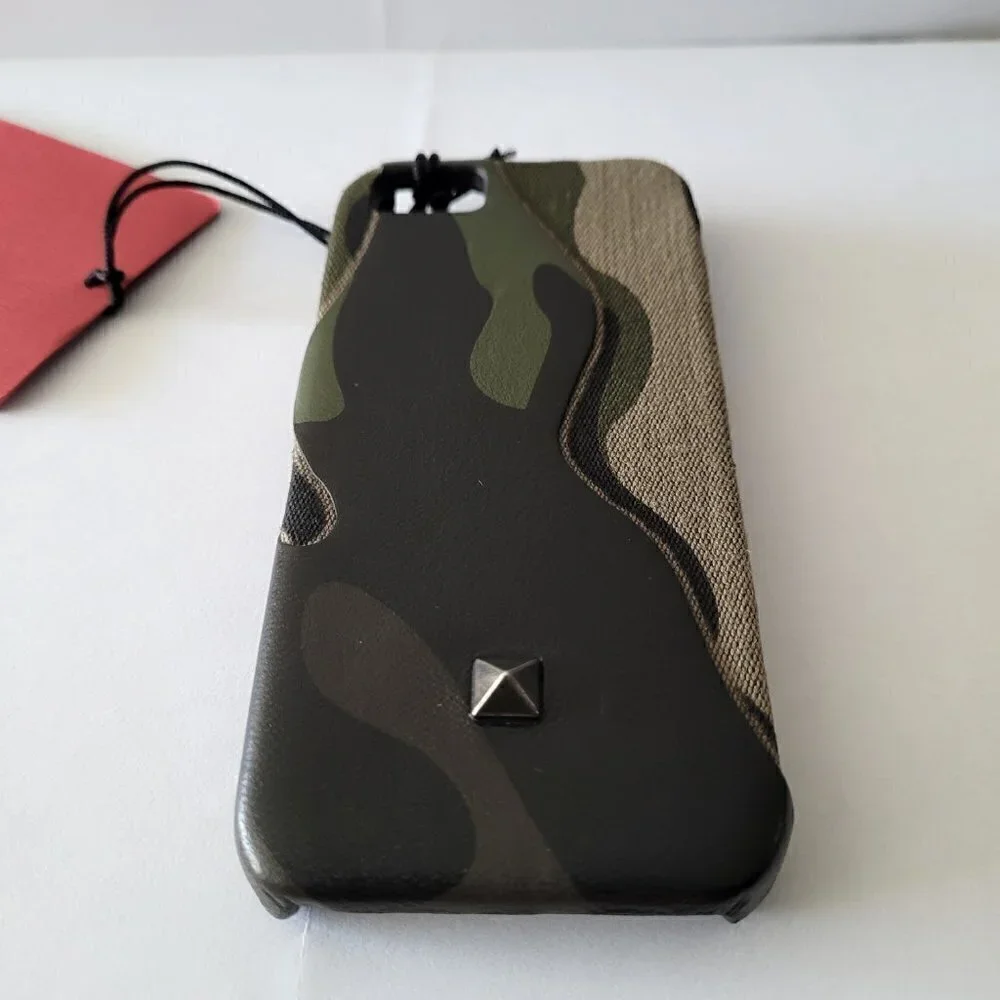 NWT VALENTINO iPhone 5 Leather Suede Stud Metal Accent Camo Print Hard Case